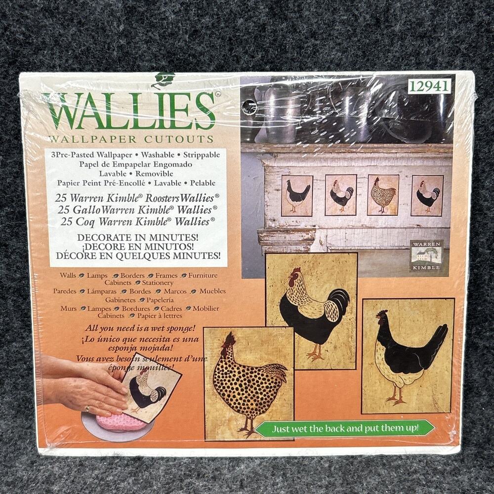 NOS Vintage Wallies Wallpaper Cutouts Rooster Chickens Farmhouse Decor Sealed